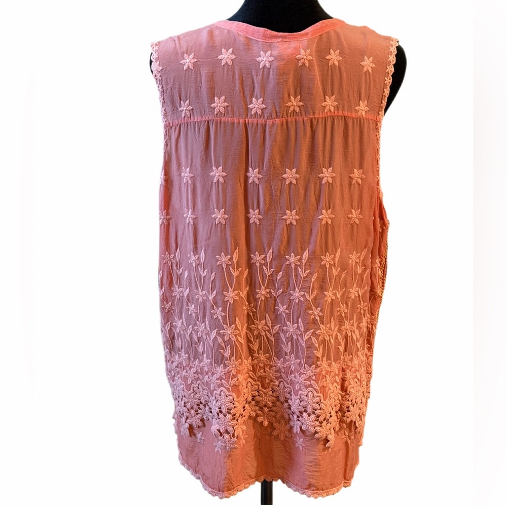 Like New Johnny Was! Orange button up sleeveless tunic embroidered sides size lg - Picture 2 of 15